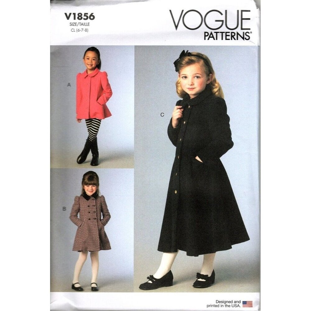 Vogue V1856 Girls 6 to 8 Flared Coats and Jackets Uncut Sewing Pattern New